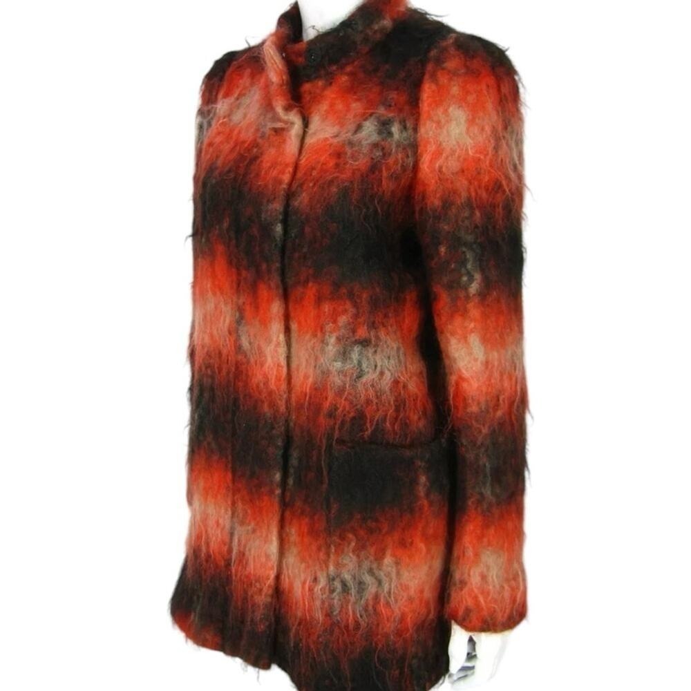 J. Crew Collection Coat Ombre Textured Red Black Plaid Mohair Wool Size 2